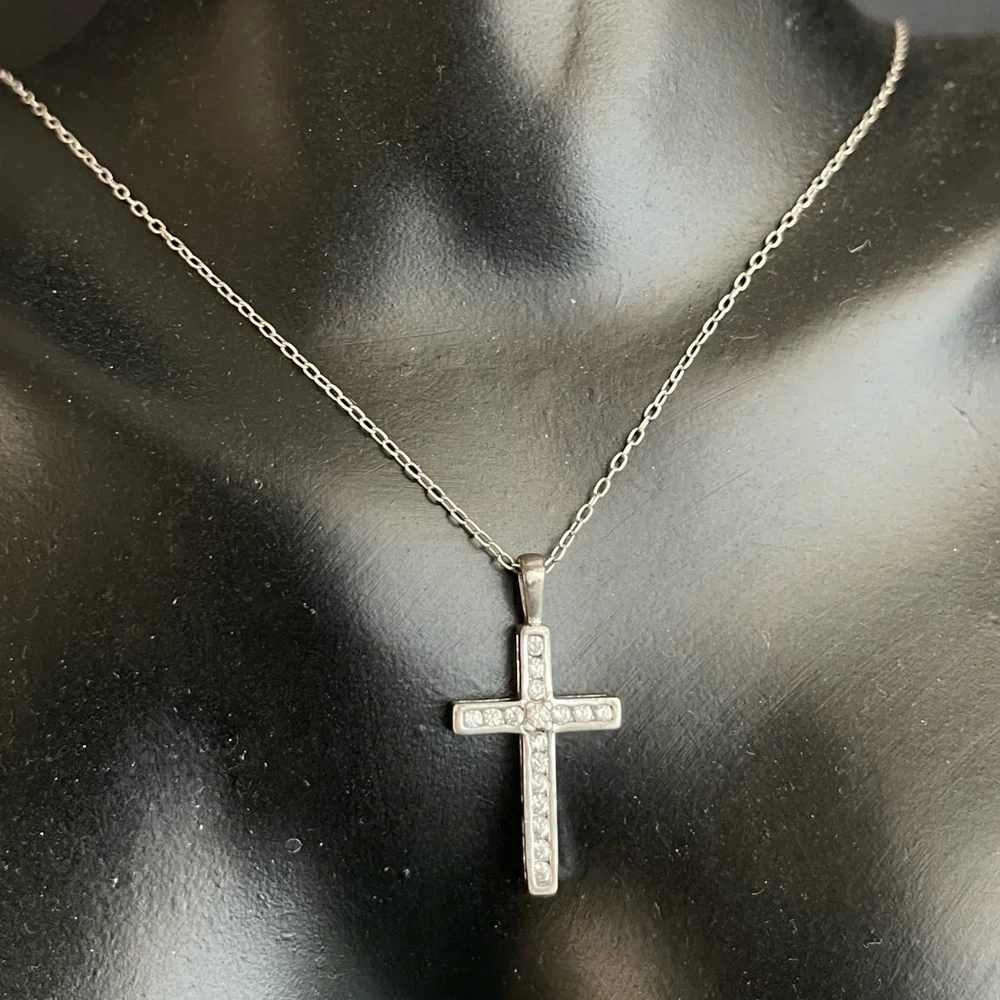 Sterling silver cross cz chain necklace